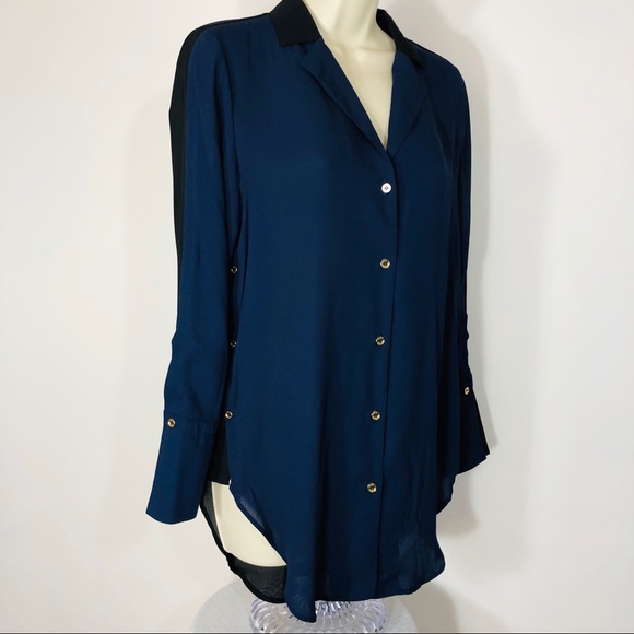 New.! Michael Kors Dress Blouse Blue Black Size S - Picture 4 of 8